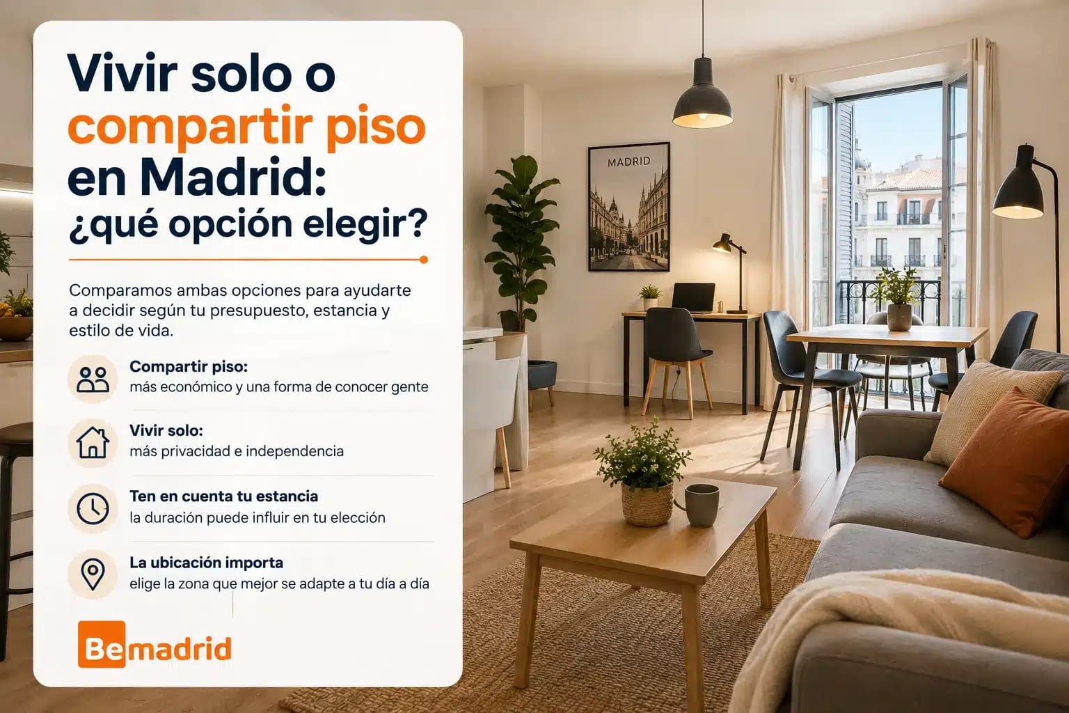 Vivir solo o compartir piso en Madrid: ¿qué opción elegir?