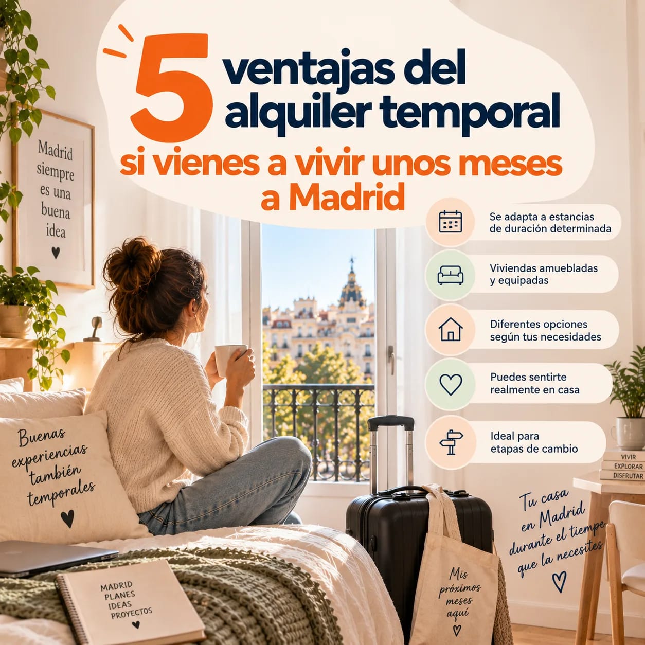 5 ventajas del alquiler temporal si vienes a vivir unos meses a Madrid