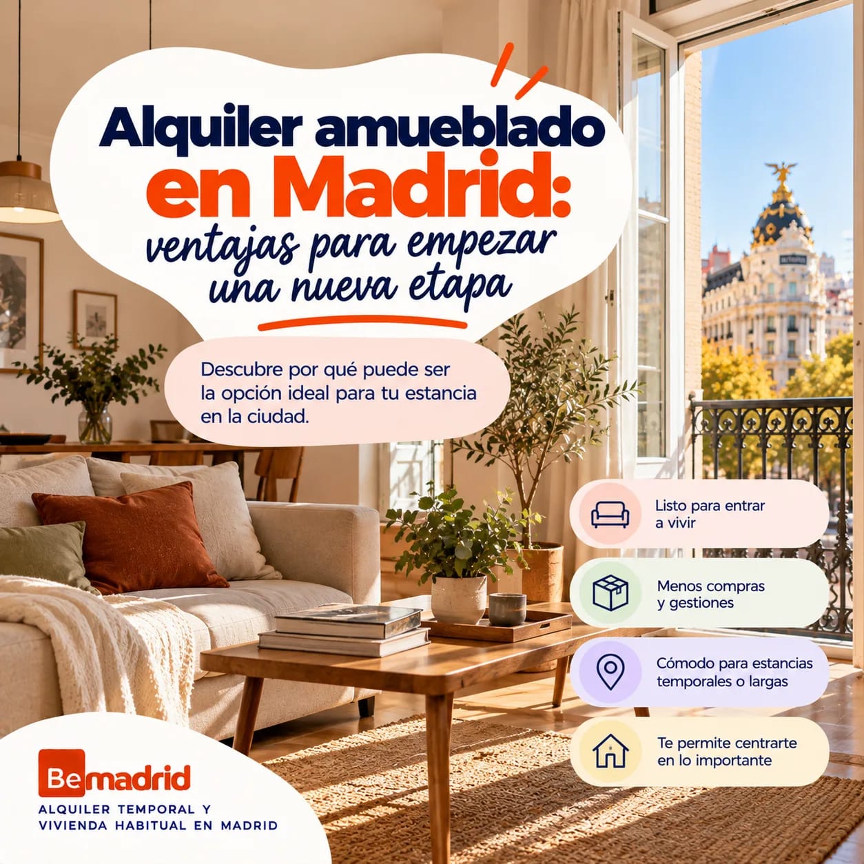Alquiler amueblado en Madrid: ventajas para empezar una nueva etapa
